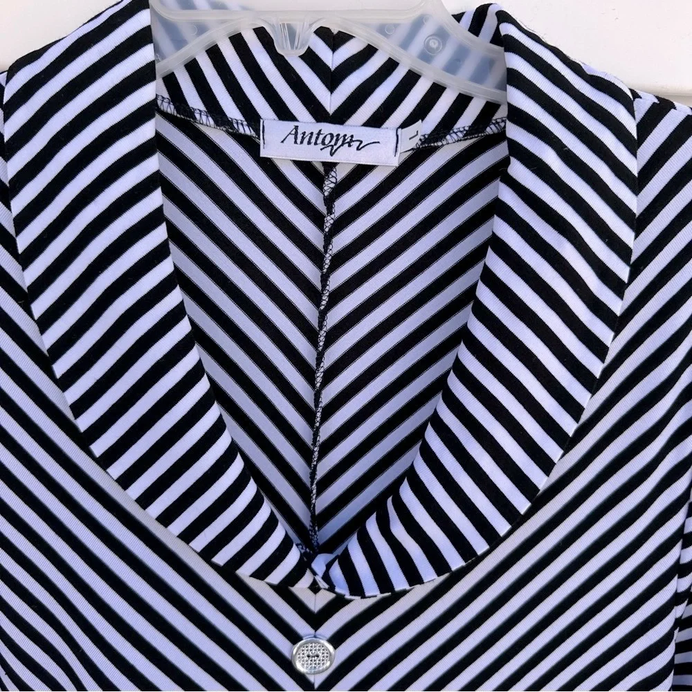 Antom Black Striped Chevron Tunic Blouse Shirt Top NWOT